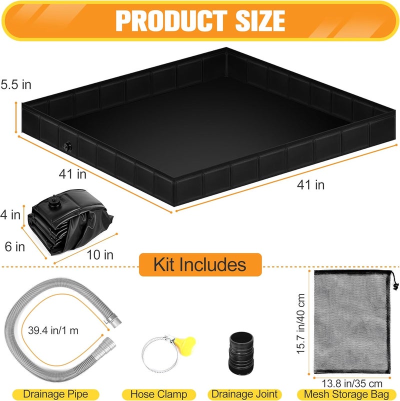 Tottist Upgraded Portable Shower Pan 41"x41"x5" - Heavy-Duty Non-Slip Base with Drain Hole & Mesh Storage Bag | Collapsible Camp Shower Tray for RV, Beach, Glamping | Leakproof Outdoor Bath Floor - Image 2